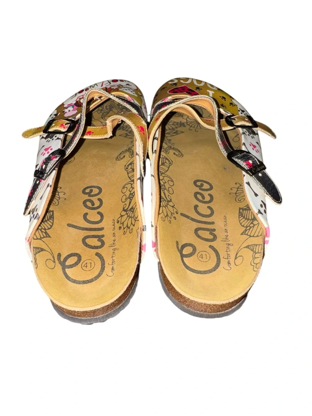 Calceo Dog Print Clogs EU 41 US 10 Leather Comfort Cute Slip On Sandals - Picture 5 of 9
